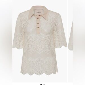 Beige Lace Blouse with Button Detail